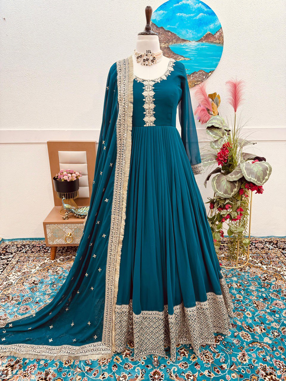 Breathtaking Faux Georgette Sequins Cording Worked Designer Gown - Ethnicwish