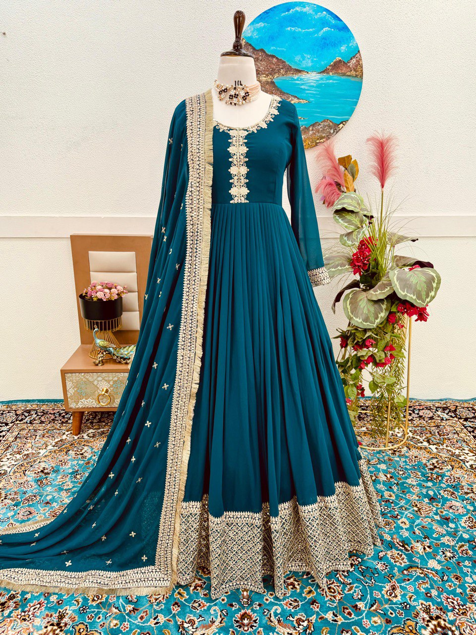 Breathtaking Faux Georgette Sequins Cording Worked Designer Gown - Ethnicwish