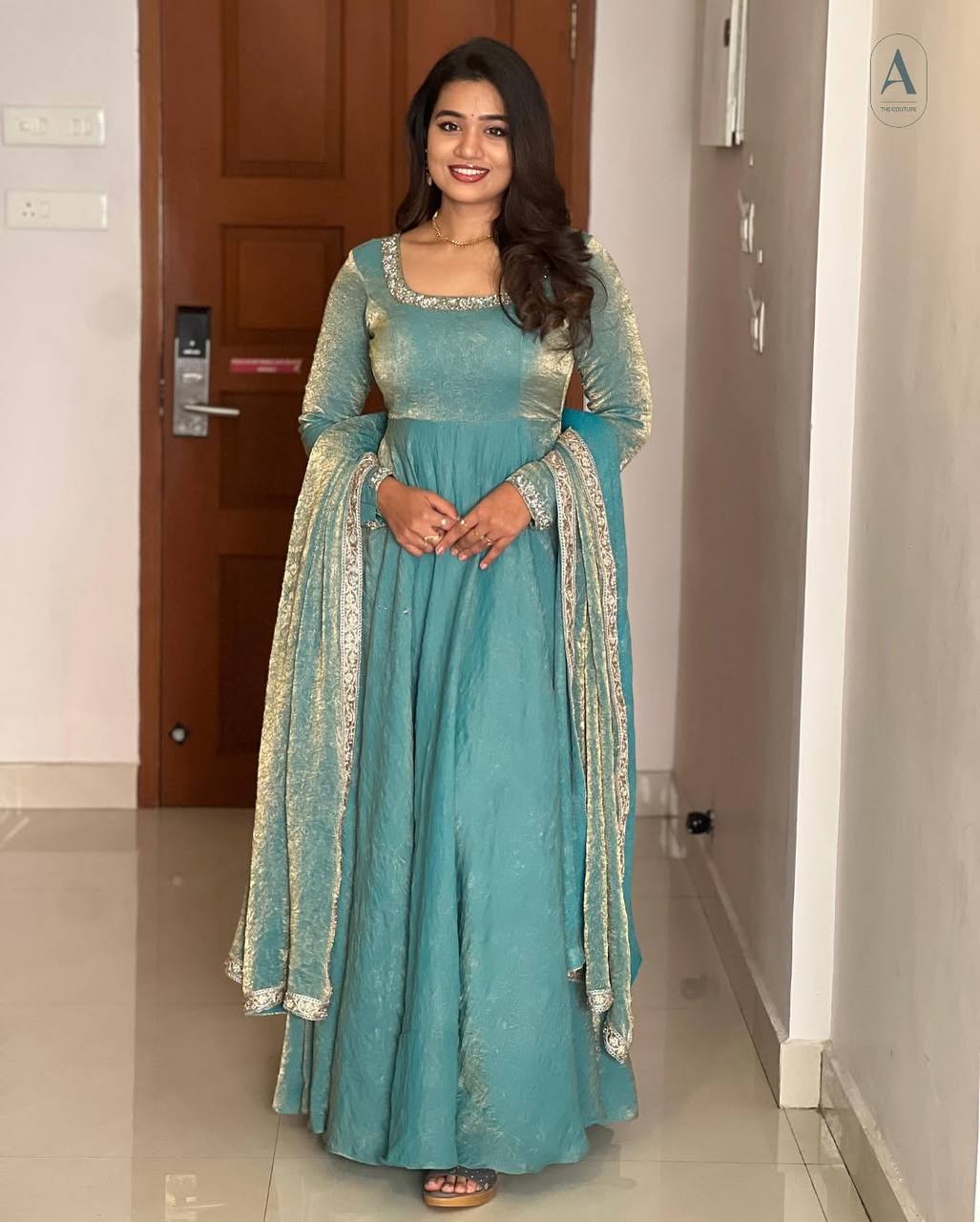 Gorgeous Fendi Silk Sequins Embroidered Fully Stitched Anarkali With Dupatta - ETHNICDEAL