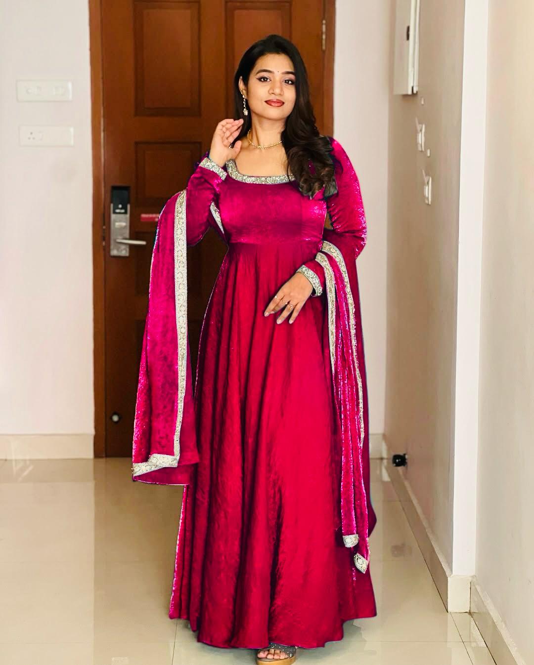 Gorgeous Fendi Silk Sequins Embroidered Fully Stitched Anarkali With Dupatta - ETHNICDEAL