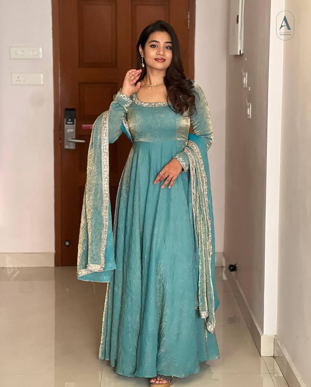 Gorgeous Fendi Silk Sequins Embroidered Fully Stitched Anarkali With Dupatta - ETHNICDEAL