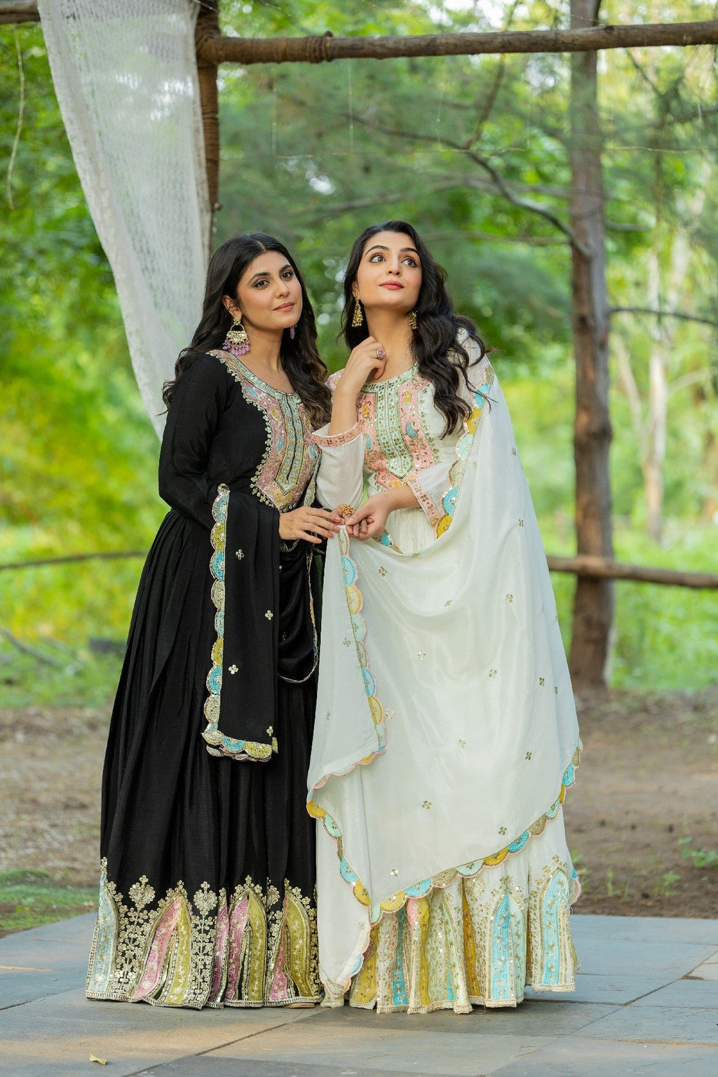 Graceful Embroidered Chinon Silk Fully Stitched Gown With Dupatta - Ethnicwish