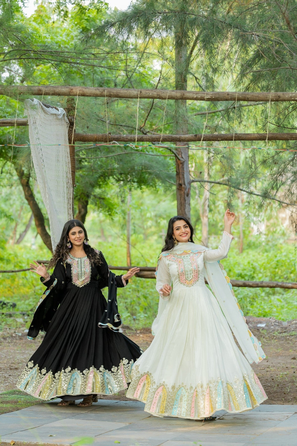 Graceful Embroidered Chinon Silk Fully Stitched Gown With Dupatta - Ethnicwish