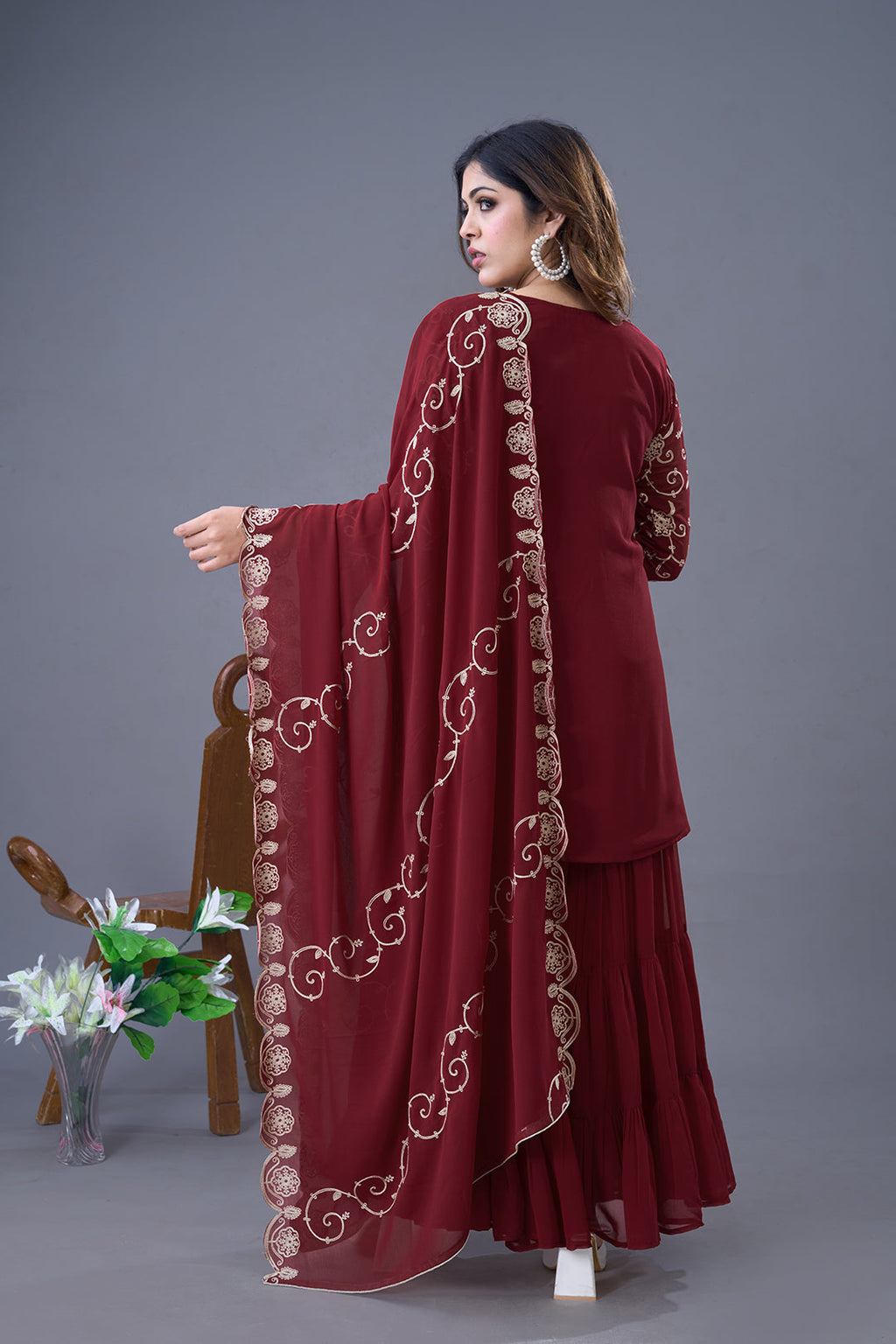 Enticing Georgette Embroidered Ruffle Top Sharara Suit - ETHNICDEAL