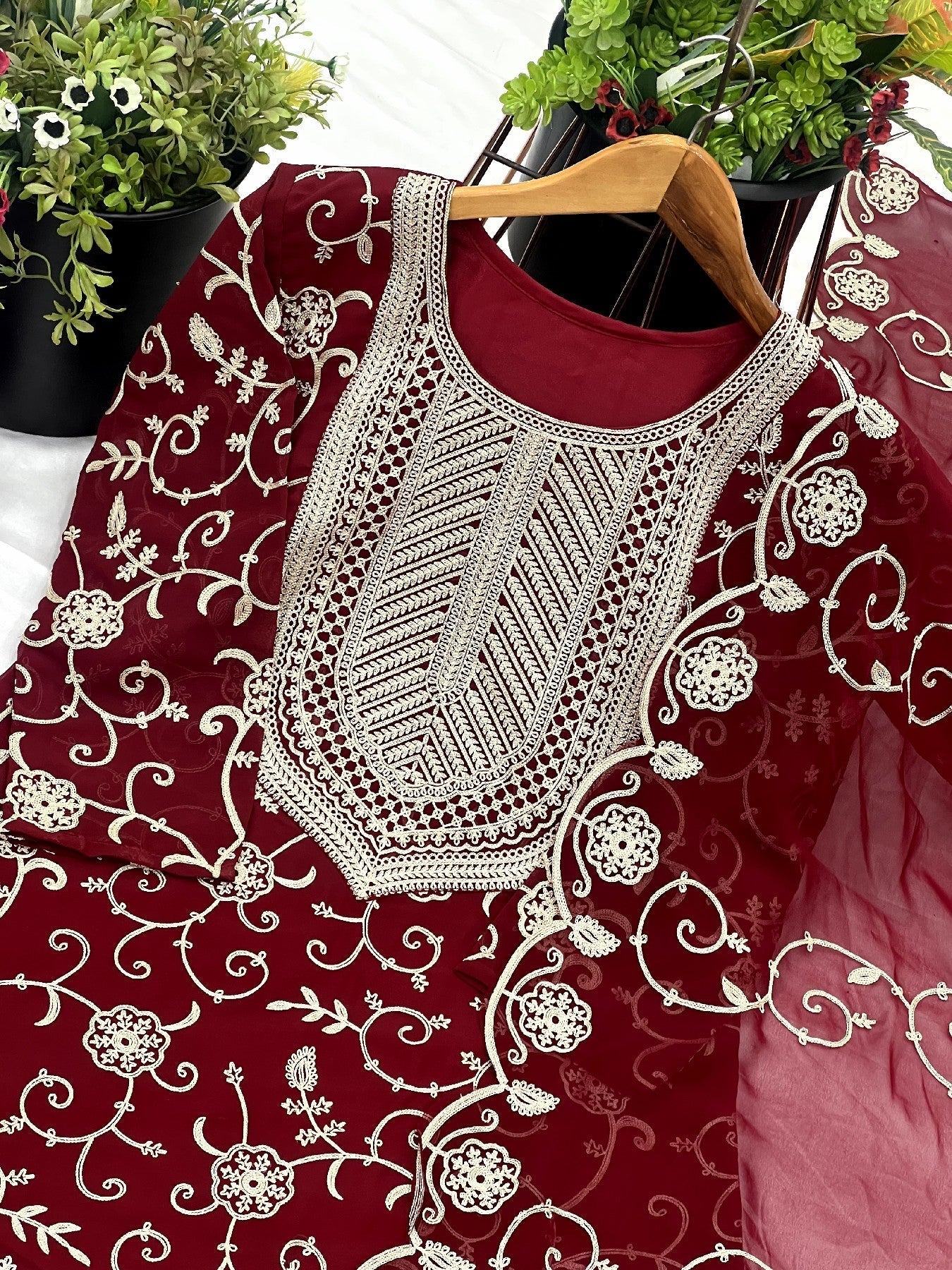 Enticing Georgette Embroidered Ruffle Top Sharara Suit - ETHNICDEAL