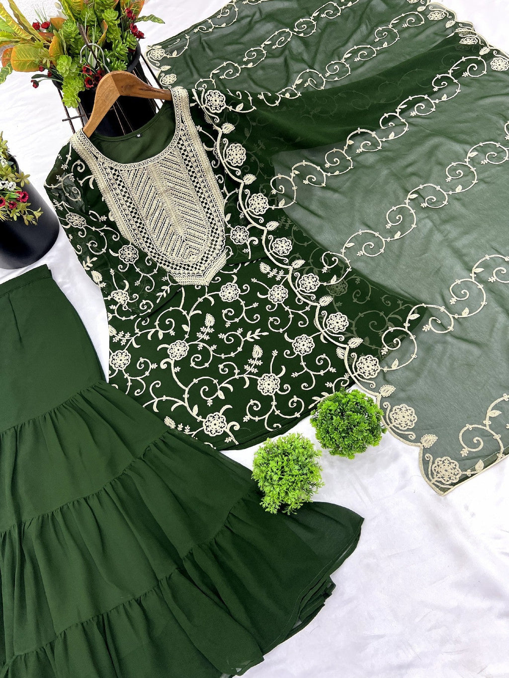 Enticing Georgette Embroidered Ruffle Top Sharara Suit - ETHNICDEAL