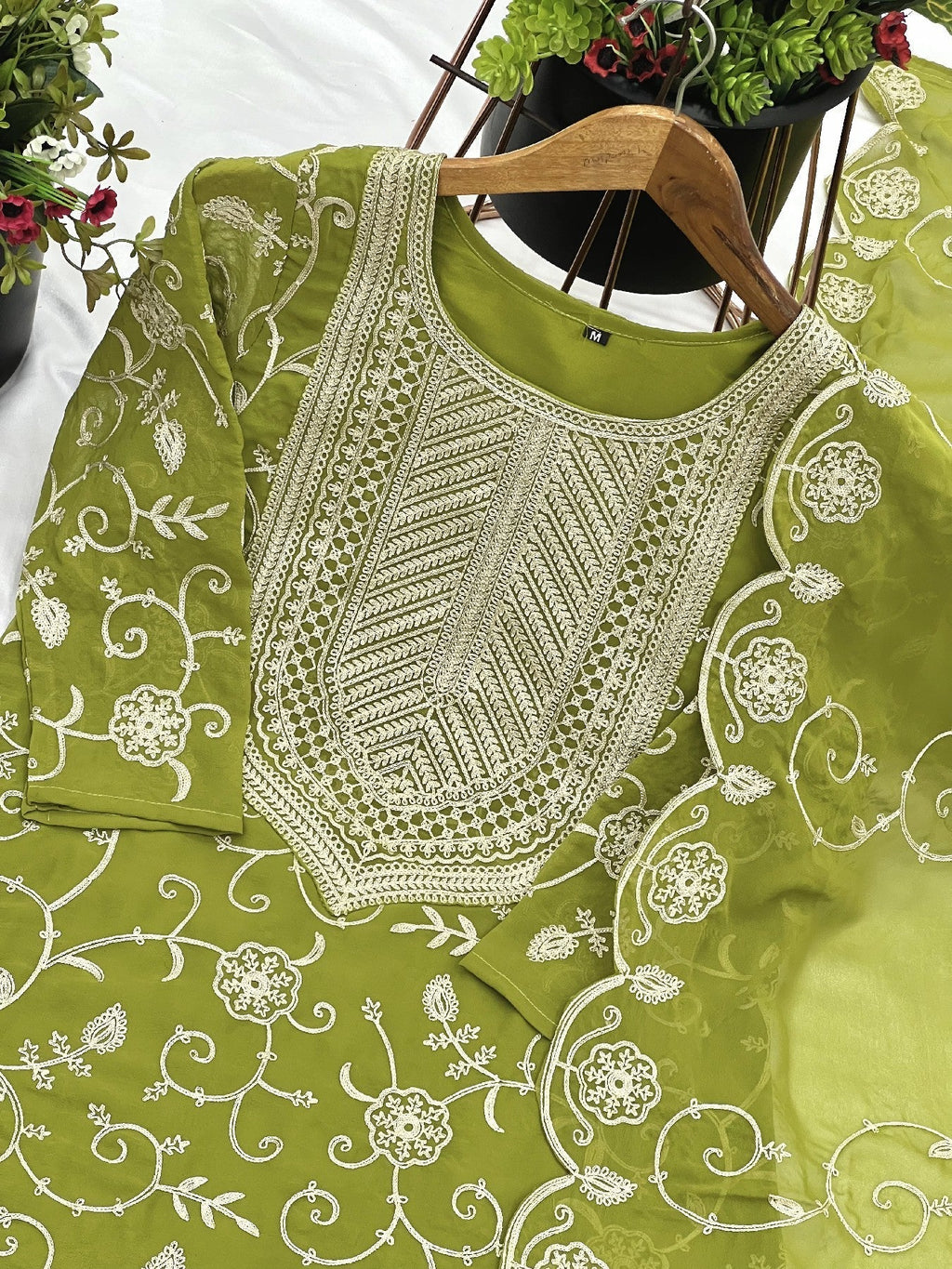 Enticing Georgette Embroidered Ruffle Top Sharara Suit - ETHNICDEAL