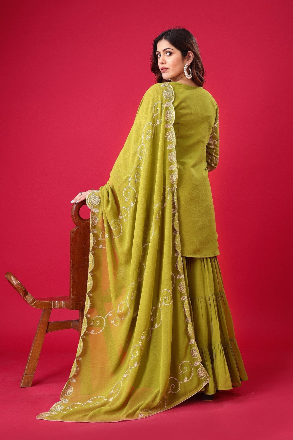 Enticing Georgette Embroidered Ruffle Top Sharara Suit - ETHNICDEAL