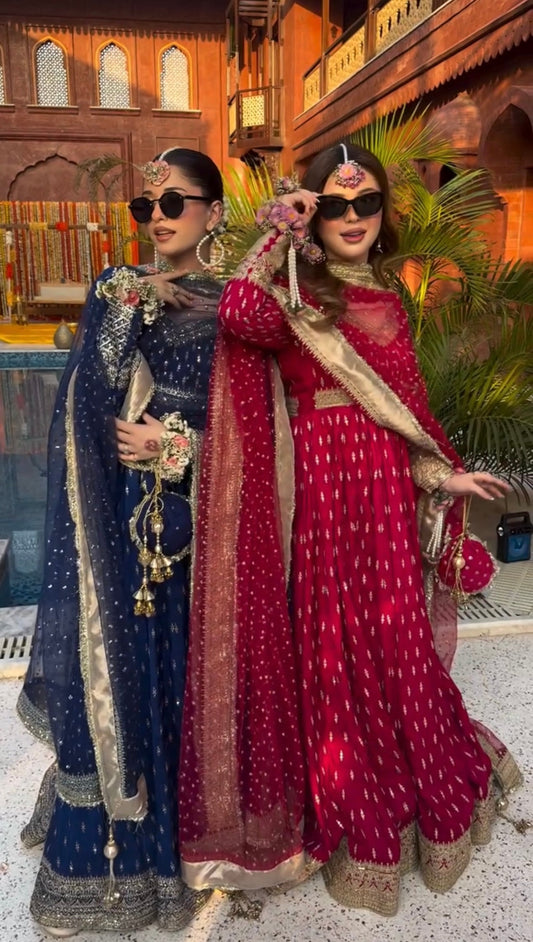 Festival Wear Pure Chinon Silk Sequins Embroidered Anarkali Pant Suit - ETHNICDEAL