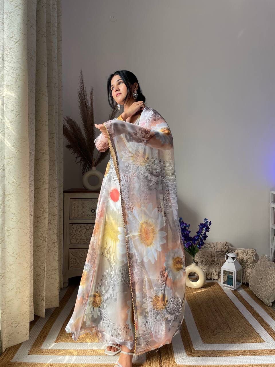 Magnificent Festive Wear Organza Sik Designer Gown With Dupatta - Ethnicwish