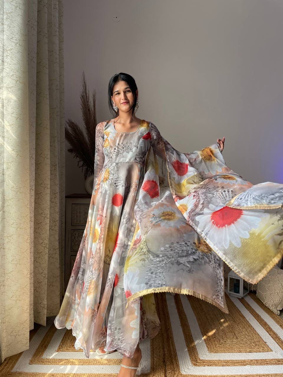 Magnificent Festive Wear Organza Sik Designer Gown With Dupatta - Ethnicwish