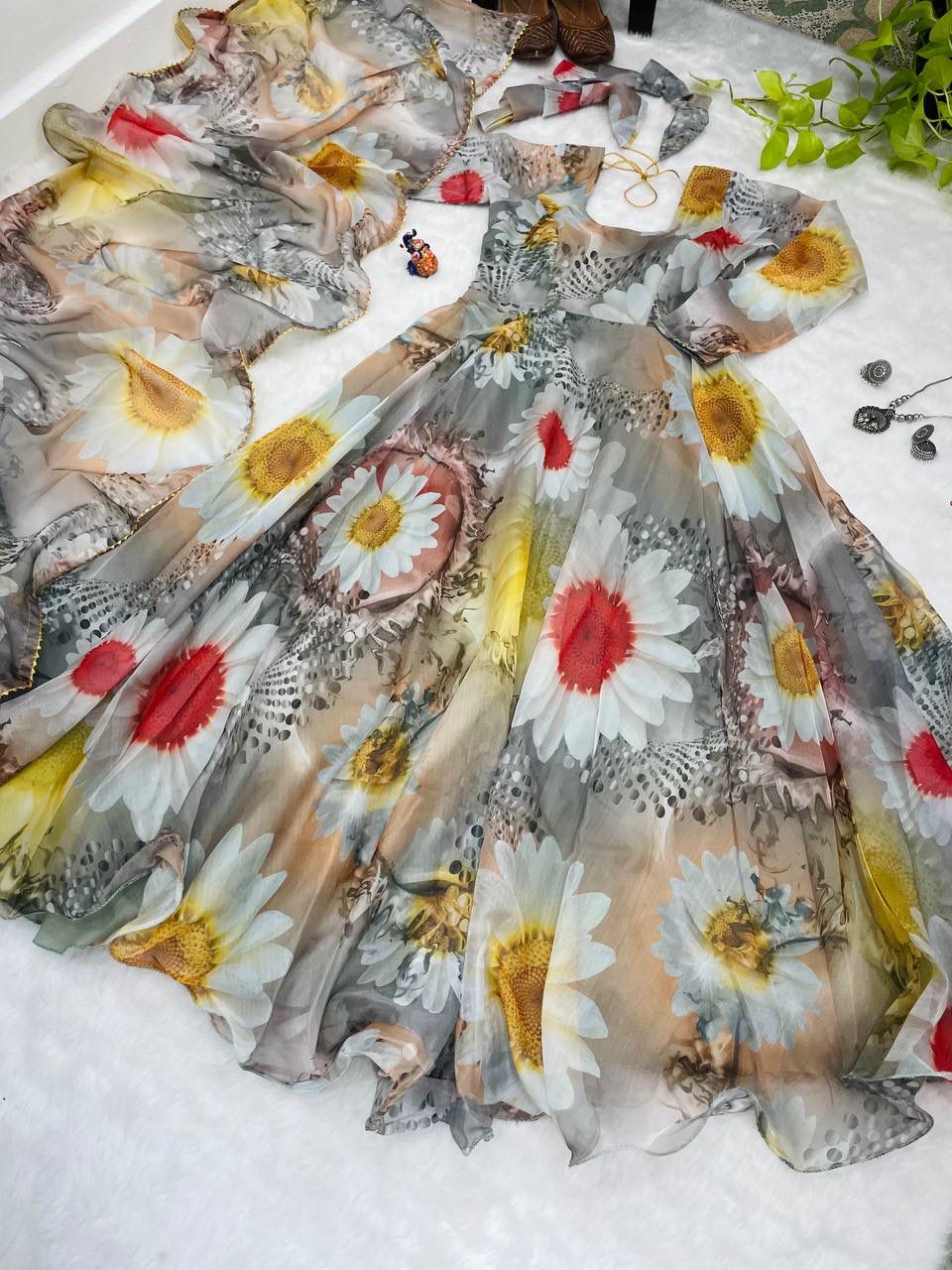 Magnificent Festive Wear Organza Sik Designer Gown With Dupatta - Ethnicwish