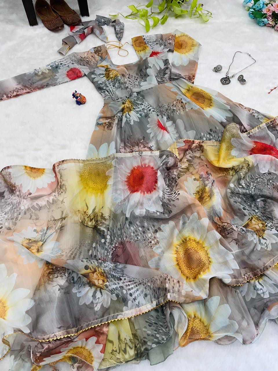 Magnificent Festive Wear Organza Sik Designer Gown With Dupatta - Ethnicwish