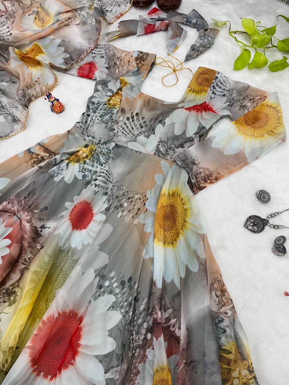 Magnificent Festive Wear Organza Sik Designer Gown With Dupatta - Ethnicwish