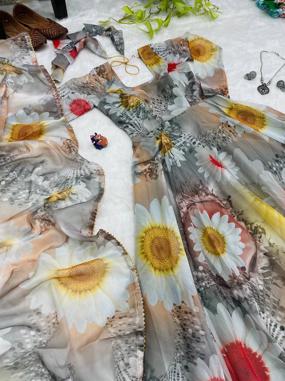 Magnificent Festive Wear Organza Sik Designer Gown With Dupatta - Ethnicwish