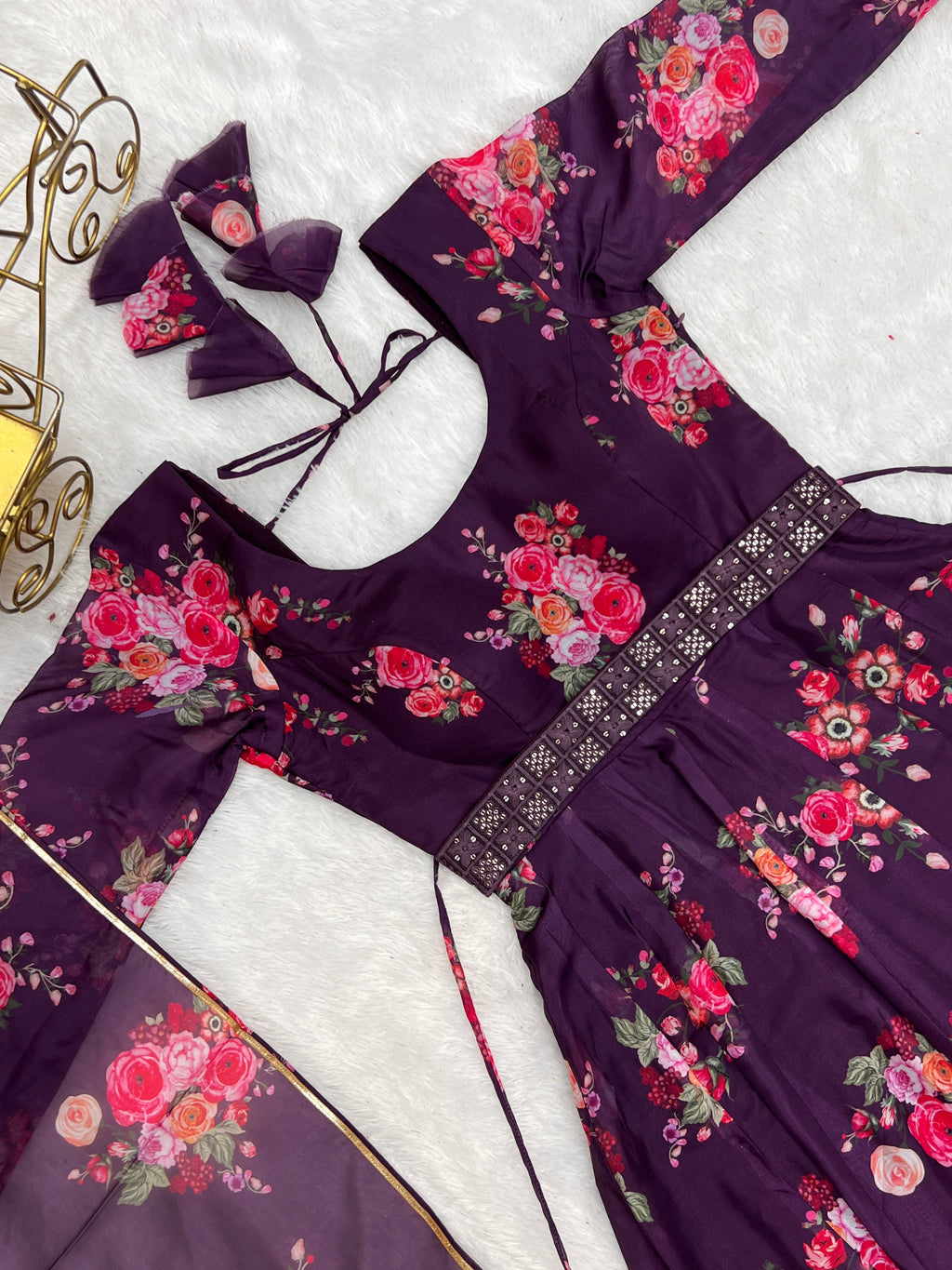 Glamorous Organza Silk Floral Printed Designer Anarkali Pant Suit - Ethnicwish