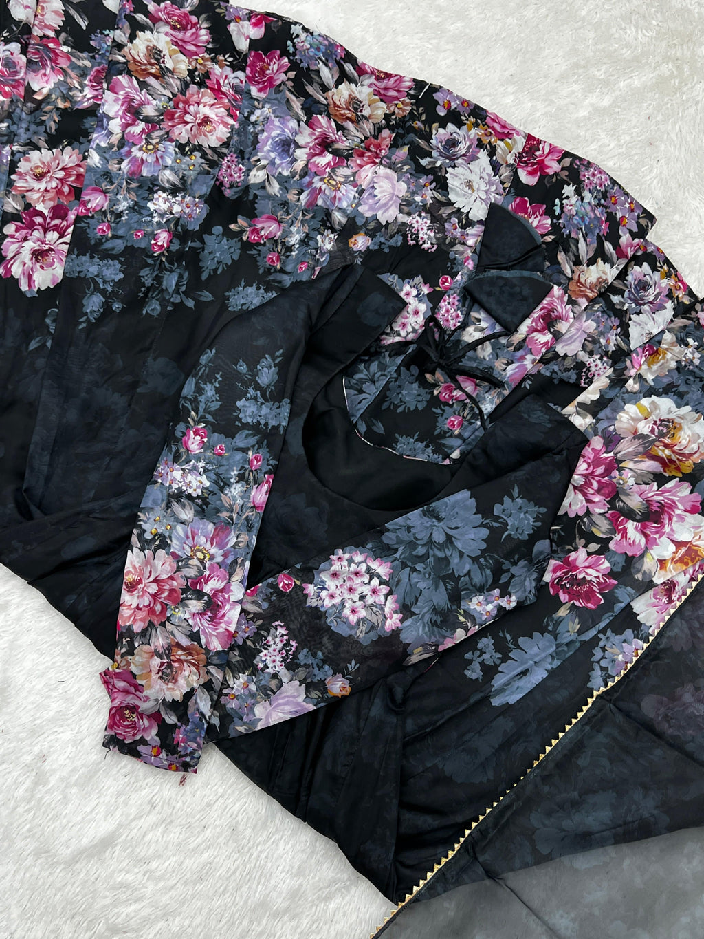 Lovely Organza Silk Floral Digital Printed Anarkali Pant Suit - Ethnicwish