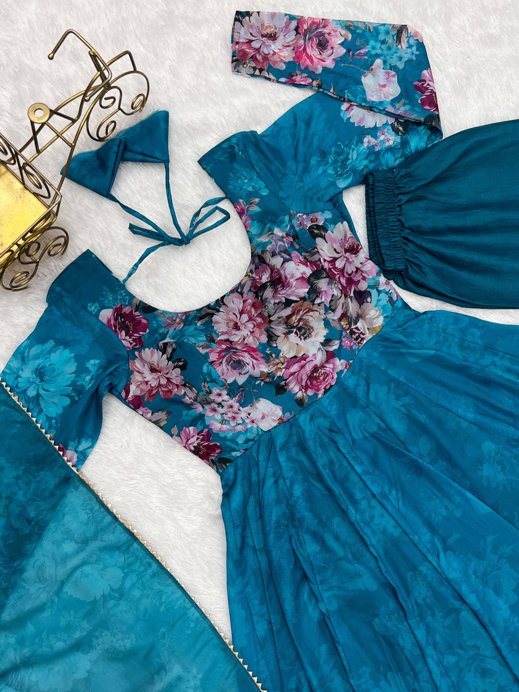 Lovely Organza Silk Floral Digital Printed Anarkali Pant Suit - Ethnicwish