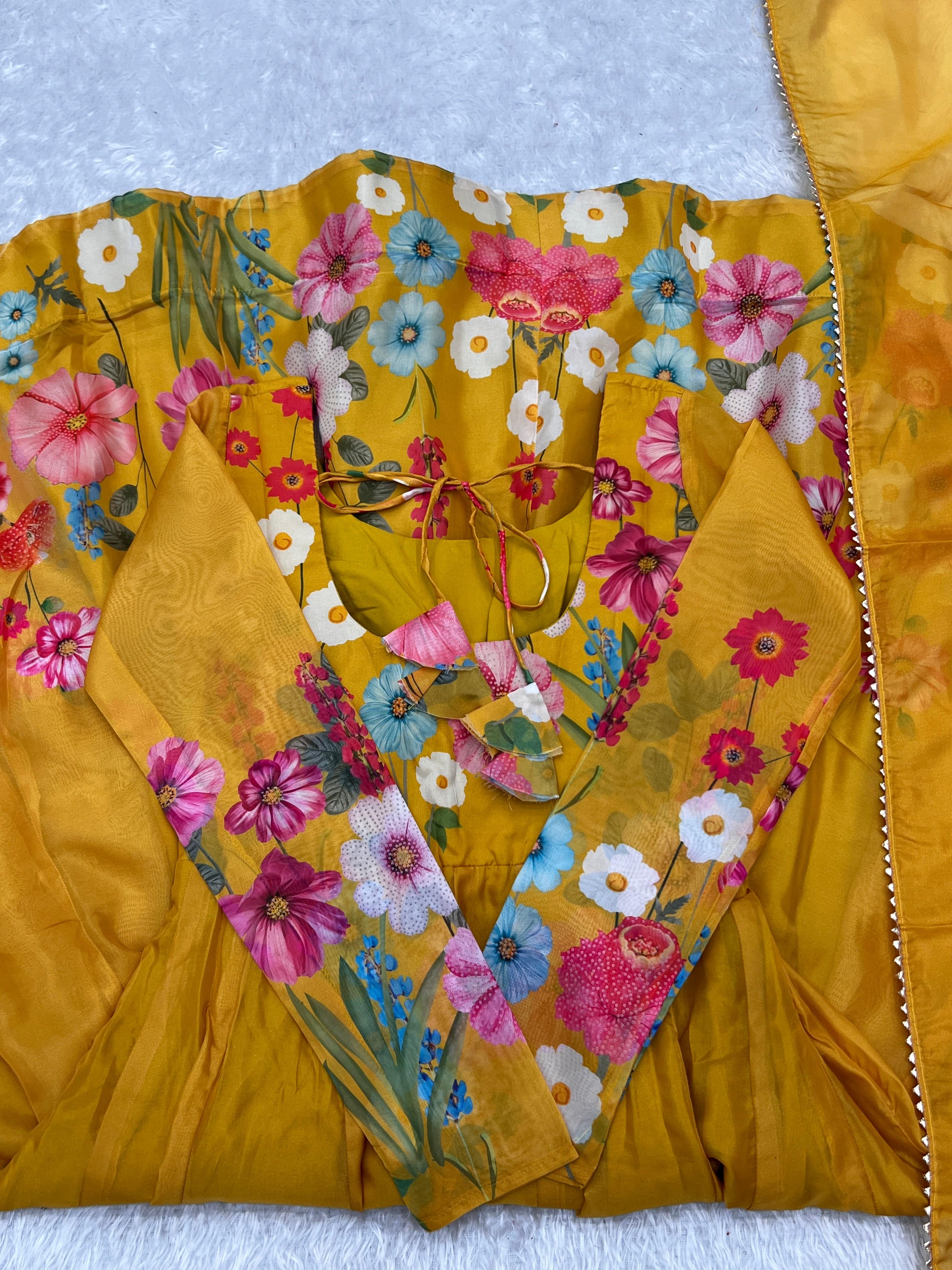 Breathtaking Organza Silk Floral Printed Designer Anarkali Pant Suit - Ethnicwish