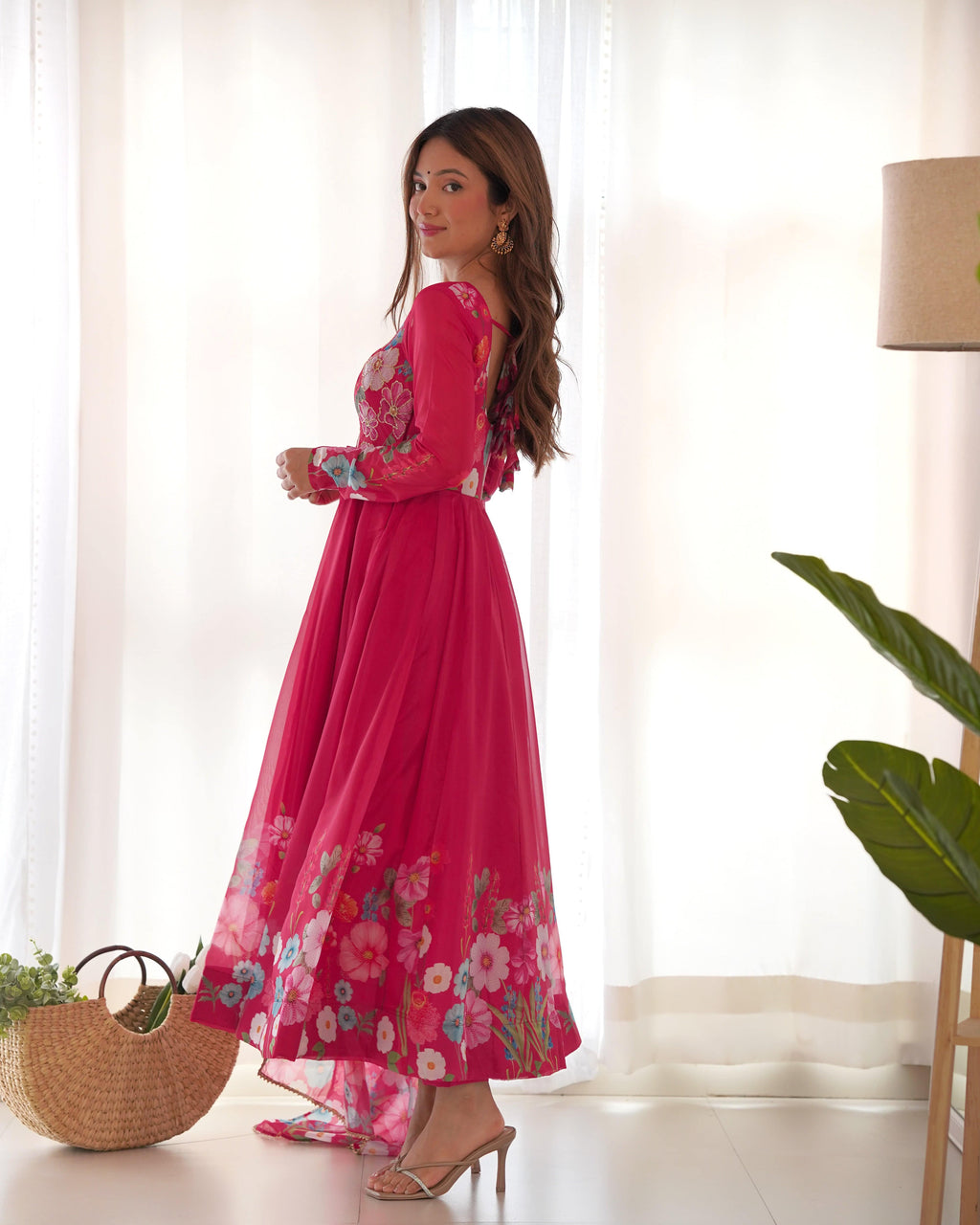 Breathtaking Organza Silk Floral Printed Designer Anarkali Pant Suit - Ethnicwish