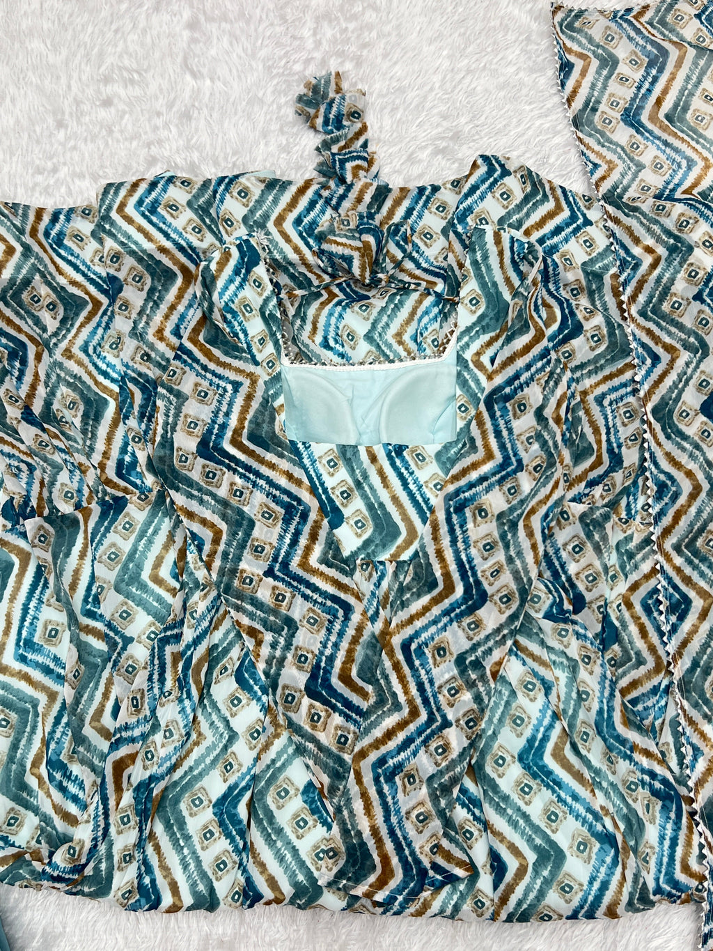 Resplendent Faux Georgette Zigzag Printed Anarkali Pant Suit - Ethnicwish