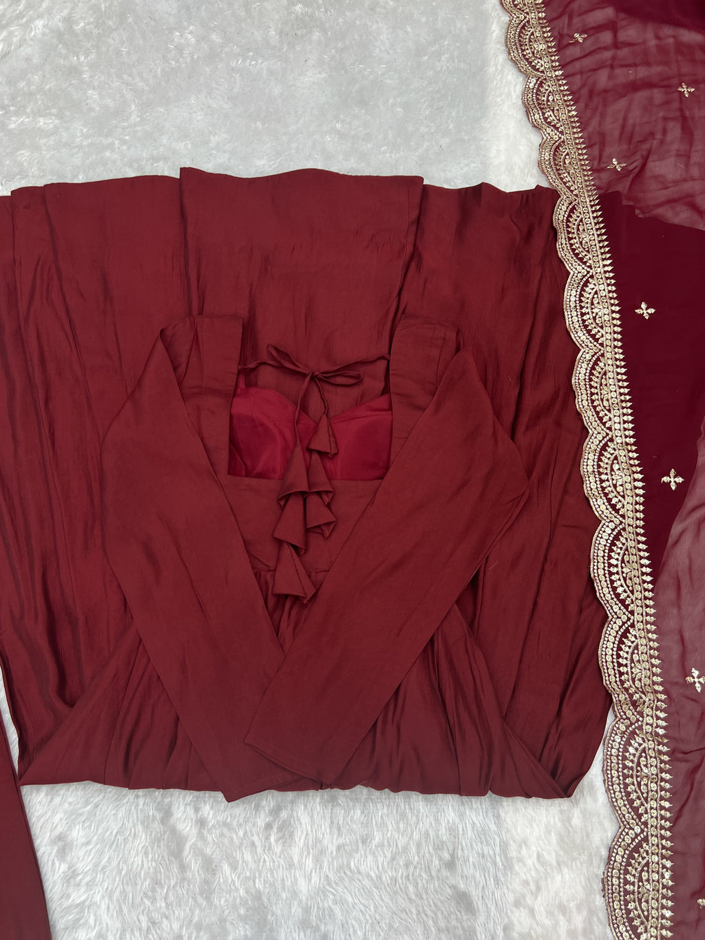 Exquisite Pure Romansilk Chanderi Designer Anarkali Pant Suit - Ethnicwish