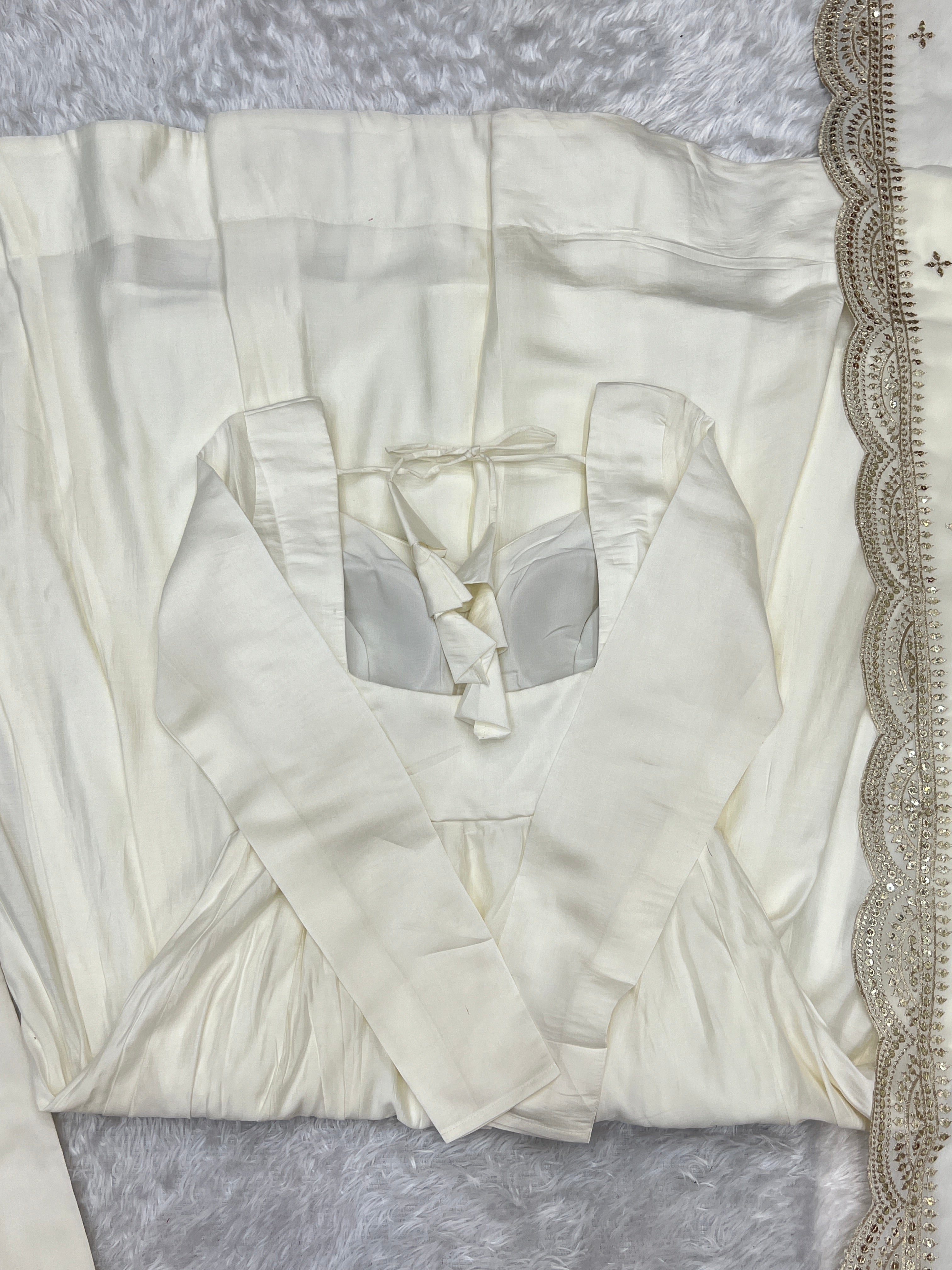 Exquisite Pure Romansilk Chanderi Designer Anarkali Pant Suit - Ethnicwish