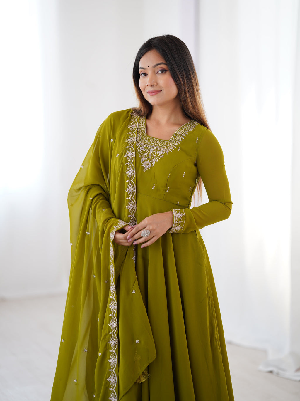 Premium Embroidered Faux Georgette Anarkali Set – Fully Stitched & Elegant - ETHNICDEAL