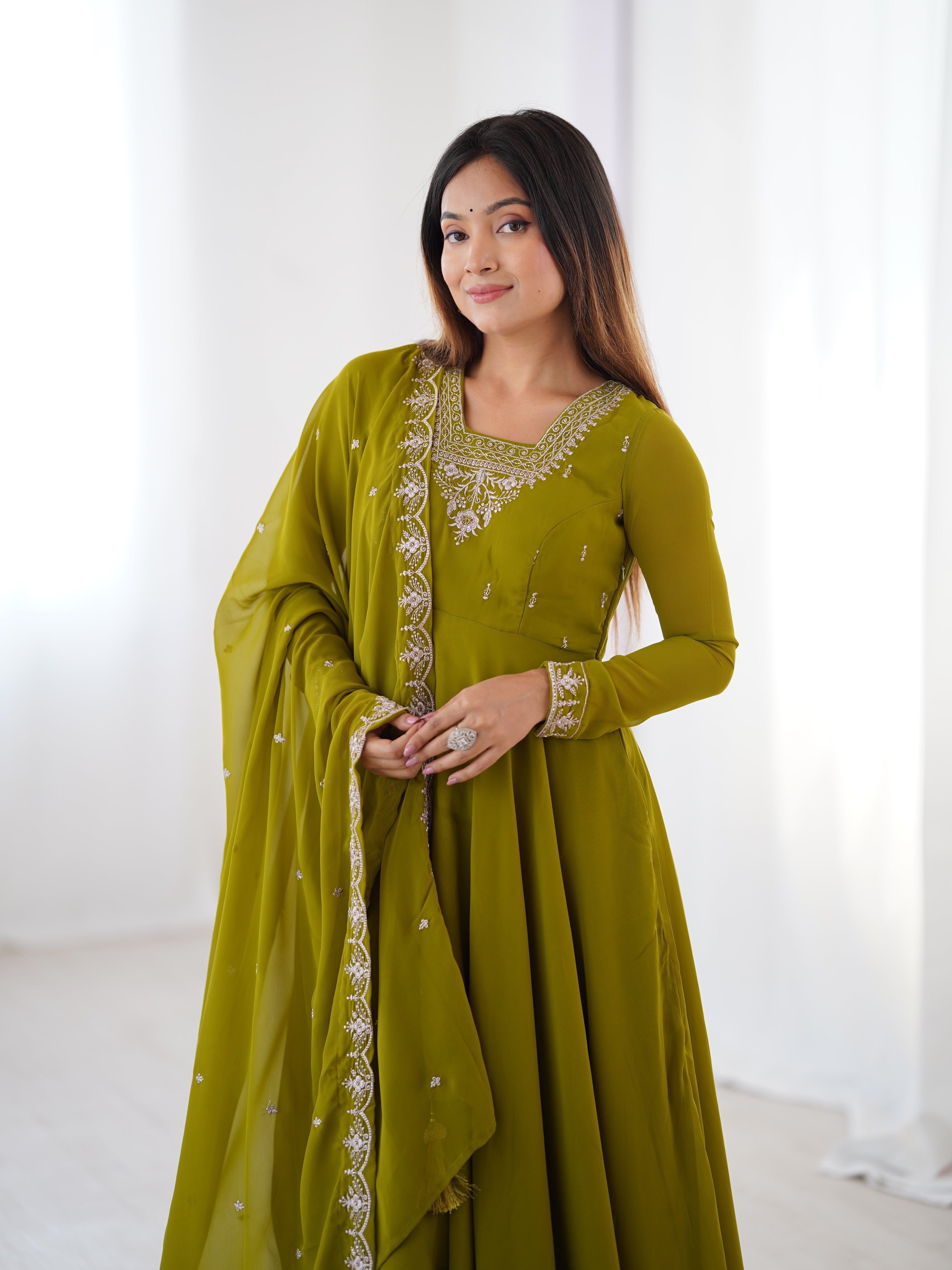 Premium Embroidered Faux Georgette Anarkali Set – Fully Stitched & Elegant - ETHNICDEAL