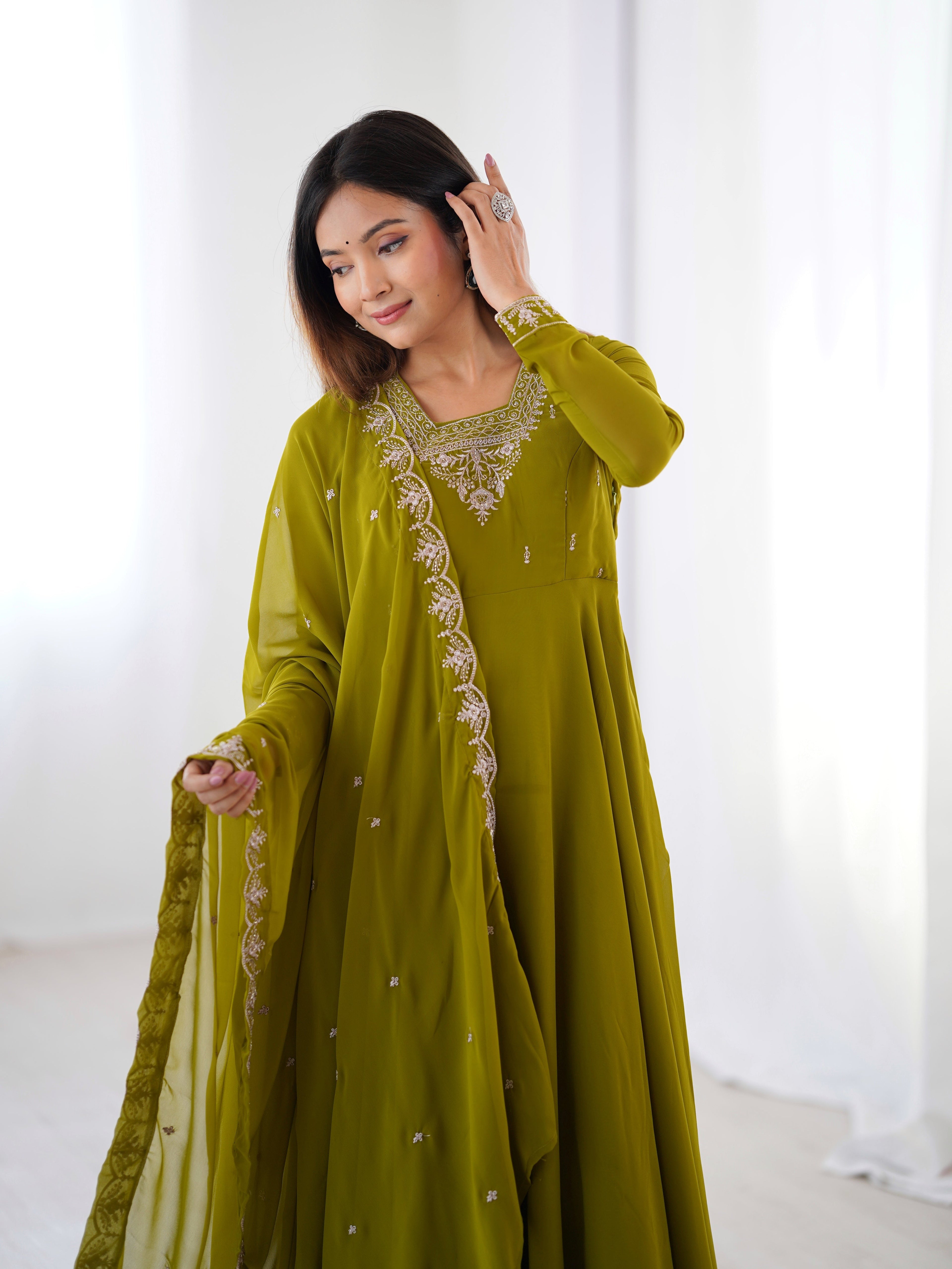 Premium Embroidered Faux Georgette Anarkali Set – Fully Stitched & Elegant - ETHNICDEAL