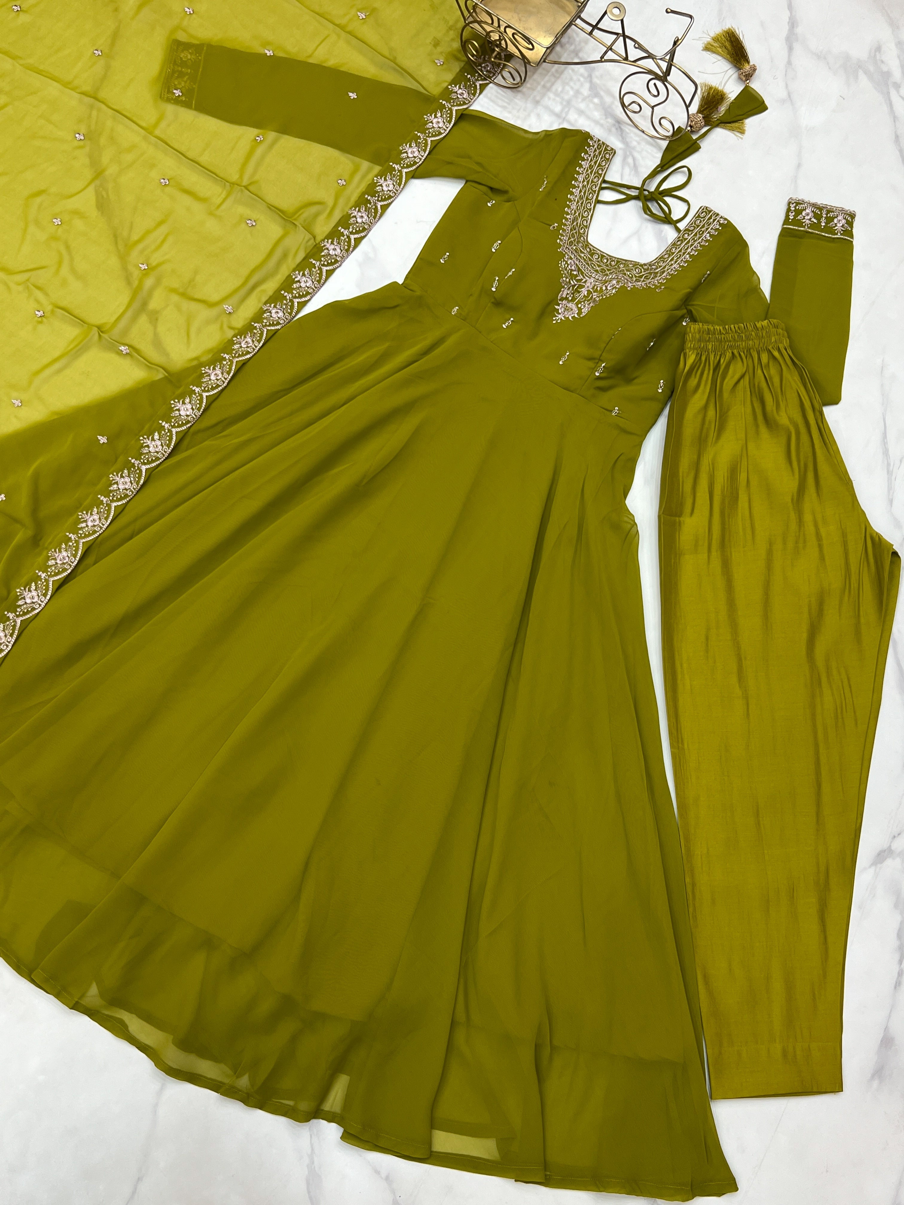 Premium Embroidered Faux Georgette Anarkali Set – Fully Stitched & Elegant - ETHNICDEAL