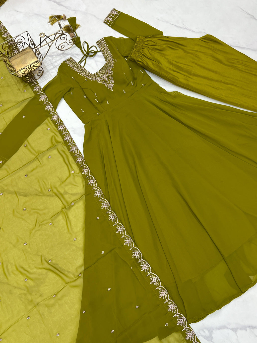 Premium Embroidered Faux Georgette Anarkali Set – Fully Stitched & Elegant - ETHNICDEAL