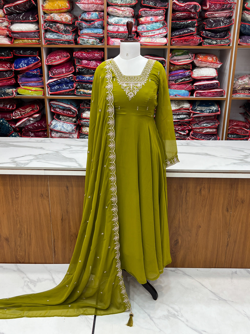Premium Embroidered Faux Georgette Anarkali Set – Fully Stitched & Elegant - ETHNICDEAL