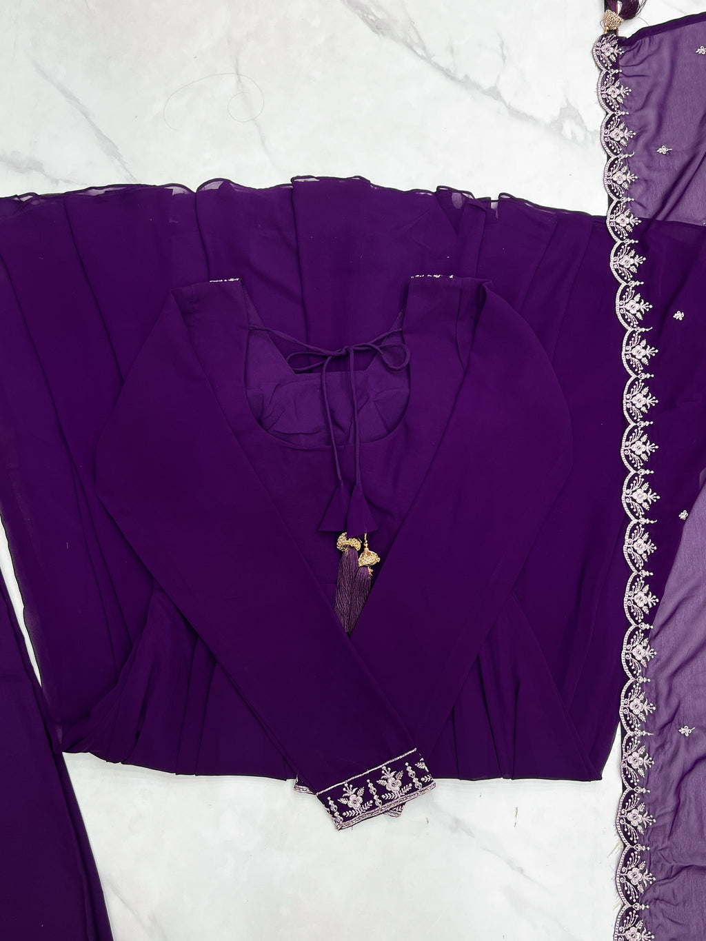 Premium Embroidered Faux Georgette Anarkali Set – Fully Stitched & Elegant - ETHNICDEAL