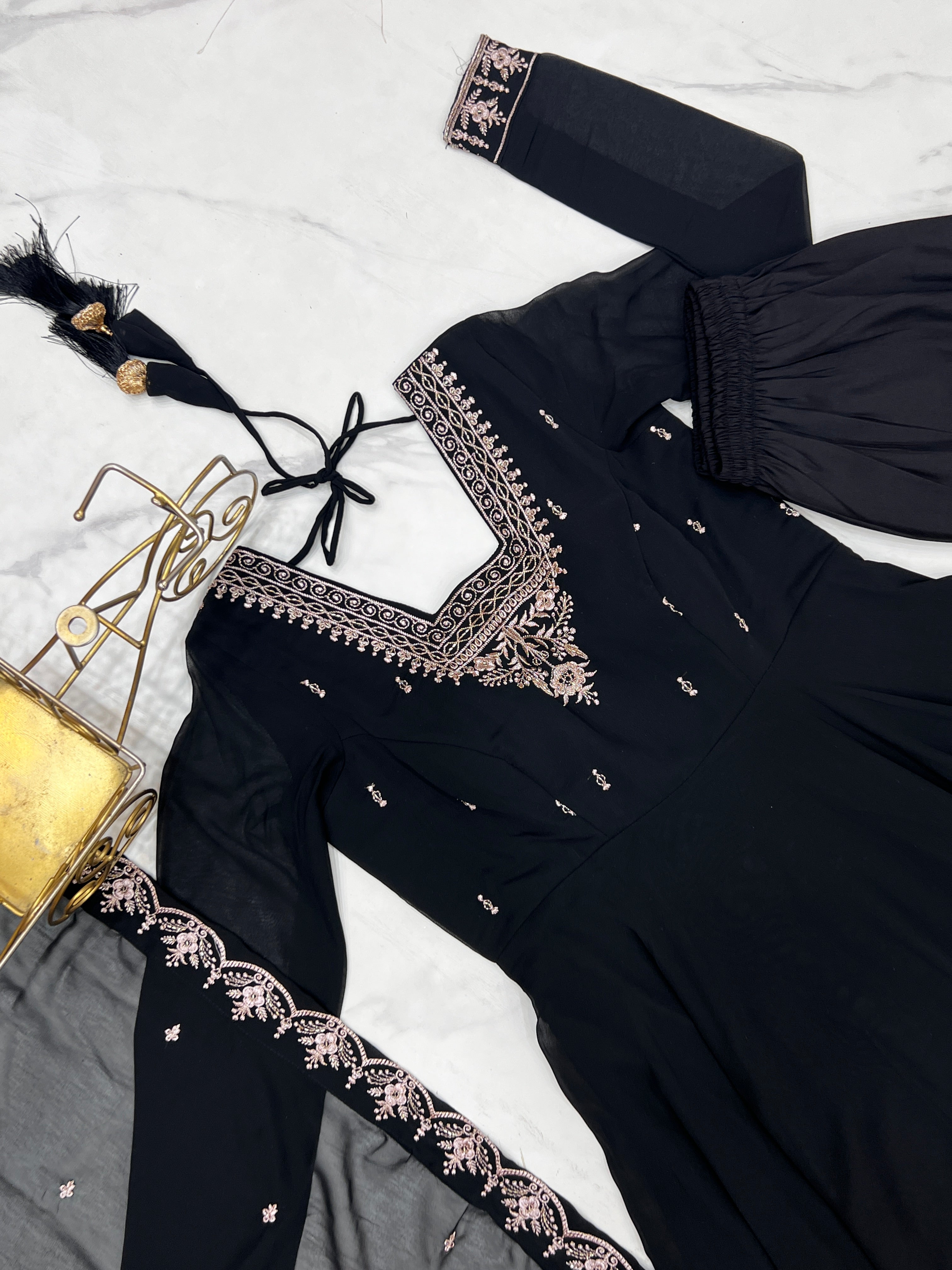 Premium Embroidered Faux Georgette Anarkali Set – Fully Stitched & Elegant - ETHNICDEAL