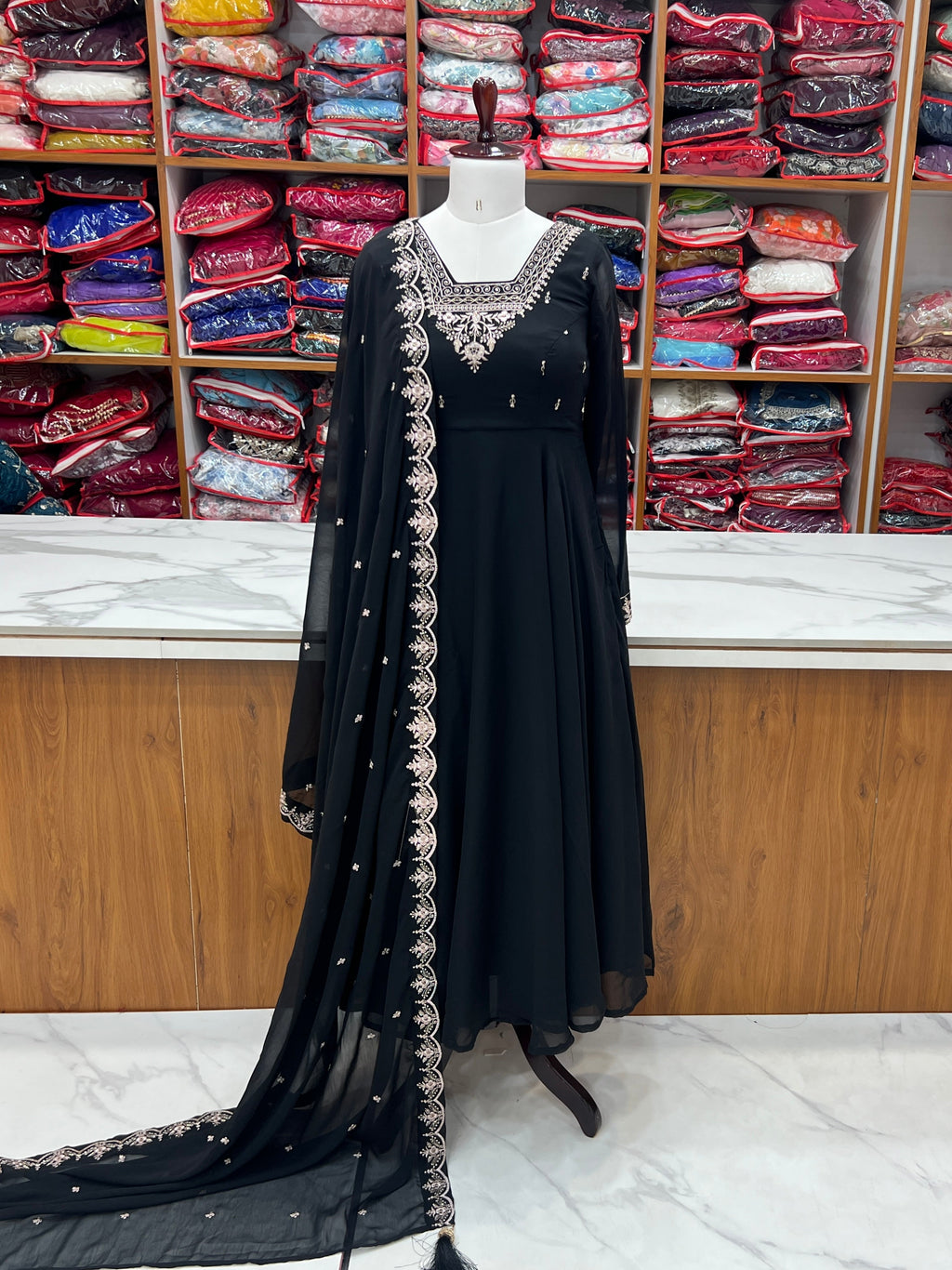 Premium Embroidered Faux Georgette Anarkali Set – Fully Stitched & Elegant - ETHNICDEAL
