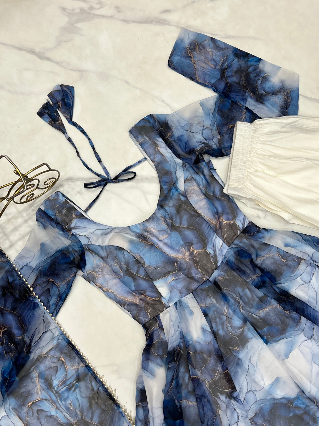 Amazing Soft Organza Silk Marble Print Anarkali Set – Fully Stitched & Ready to Wear - ETHNICDEAL