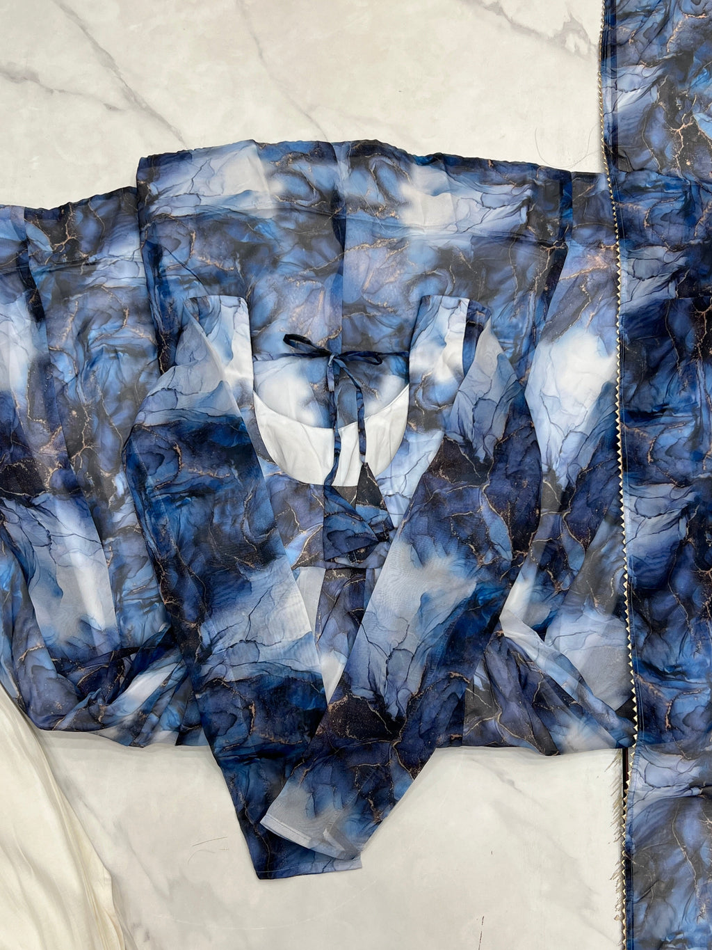 Amazing Soft Organza Silk Marble Print Anarkali Set – Fully Stitched & Ready to Wear - ETHNICDEAL