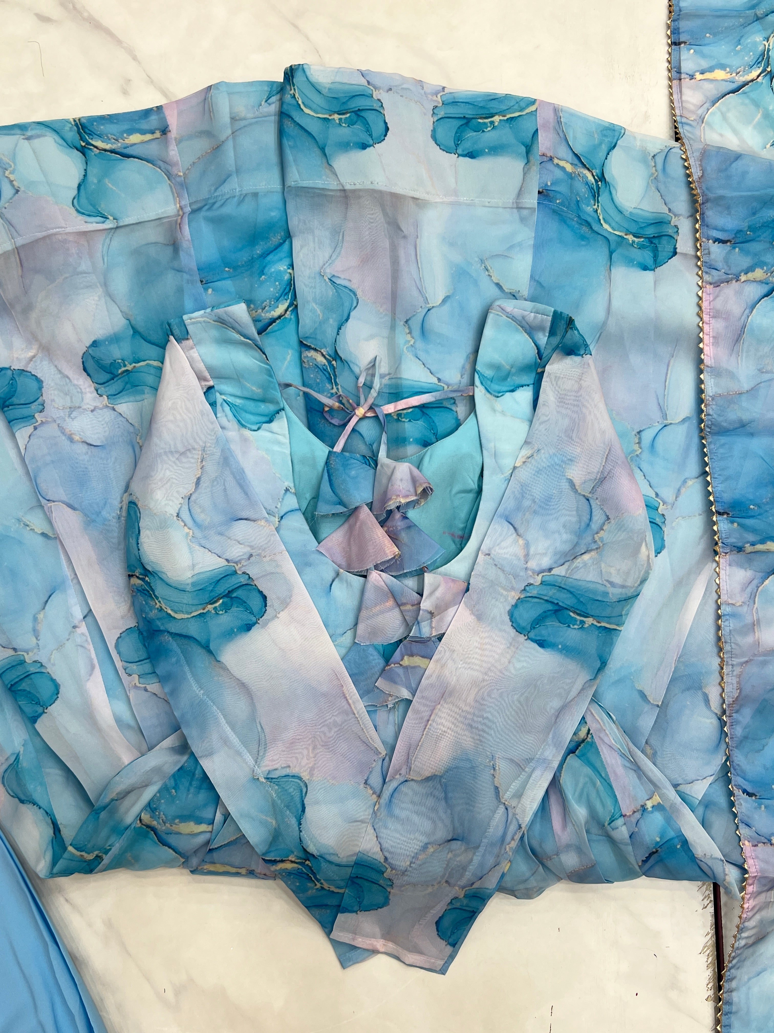 Amazing Soft Organza Silk Marble Print Anarkali Set – Fully Stitched & Ready to Wear - ETHNICDEAL