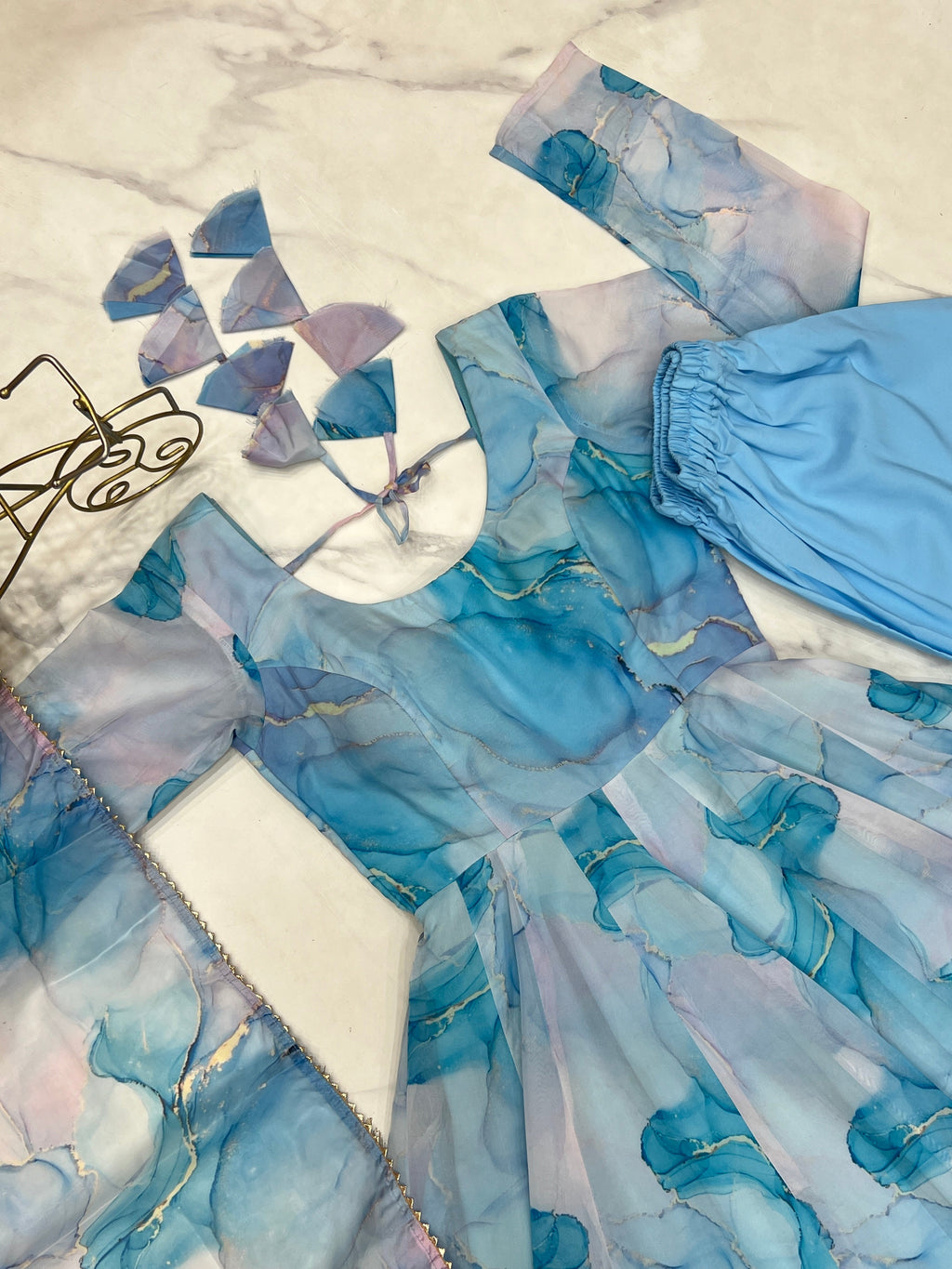 Amazing Soft Organza Silk Marble Print Anarkali Set – Fully Stitched & Ready to Wear - ETHNICDEAL