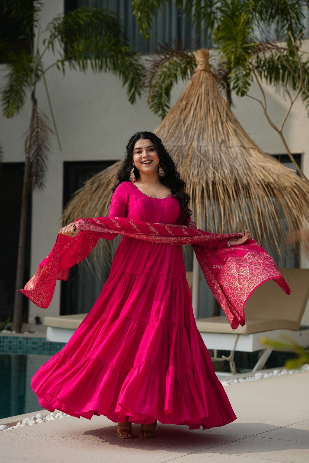 Appealing Pure Roman Silk Fully Stitched Anarkali Pant Suit - ETHNICDEAL