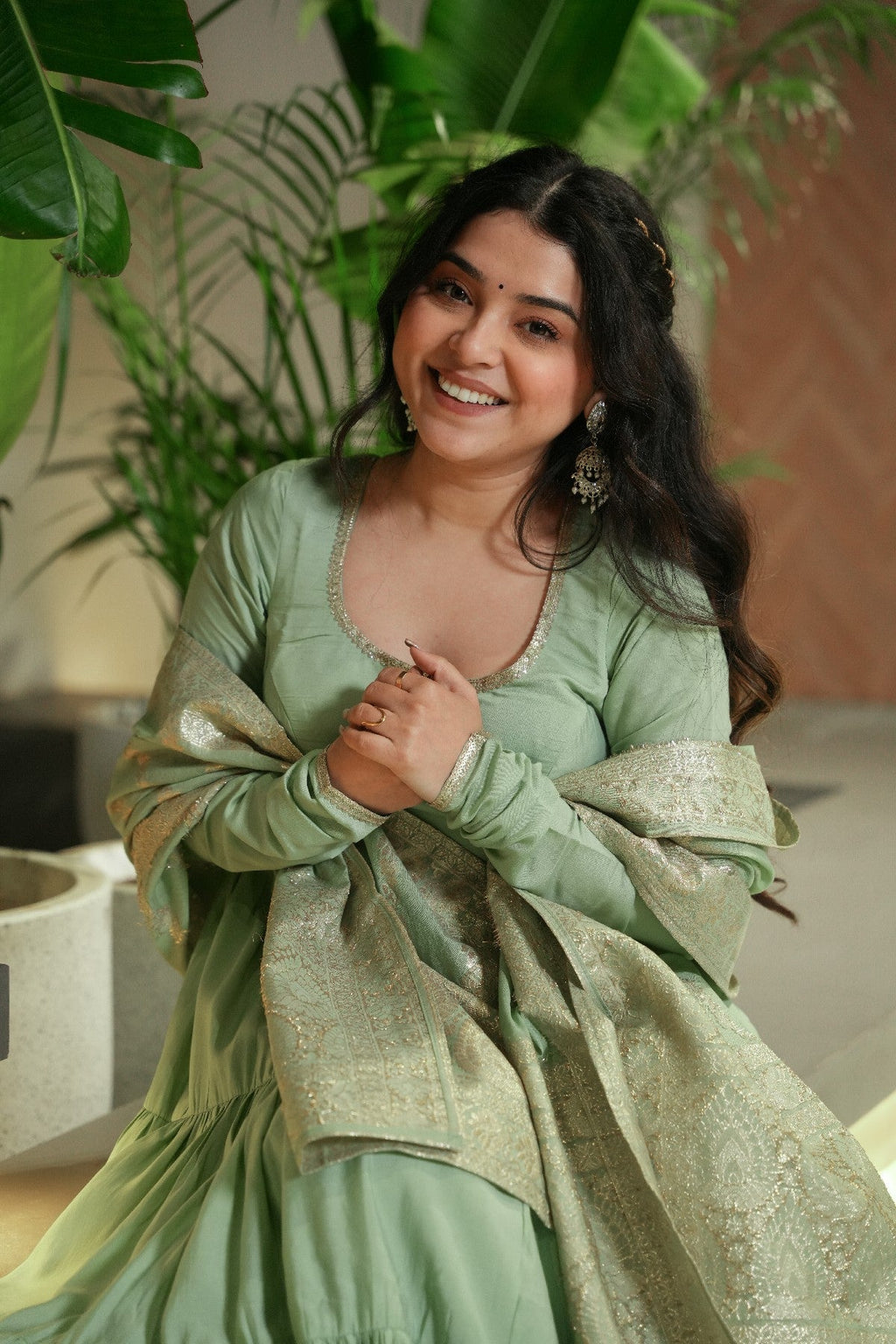 Appealing Pure Roman Silk Fully Stitched Anarkali Pant Suit - ETHNICDEAL