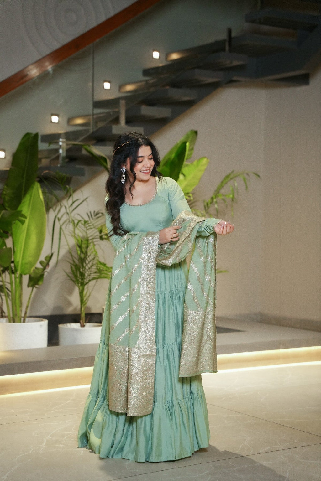 Appealing Pure Roman Silk Fully Stitched Anarkali Pant Suit - ETHNICDEAL