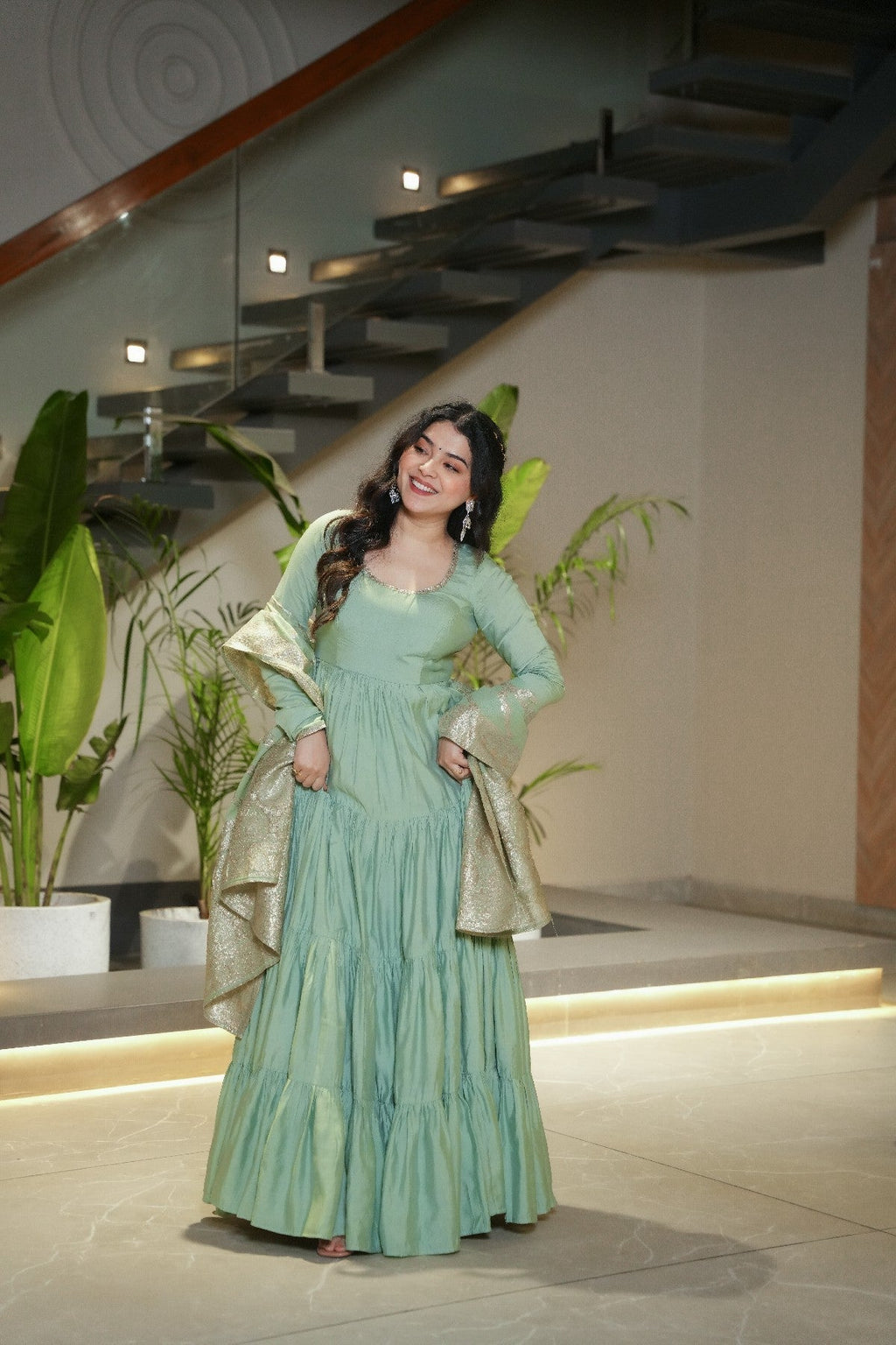 Appealing Pure Roman Silk Fully Stitched Anarkali Pant Suit - ETHNICDEAL