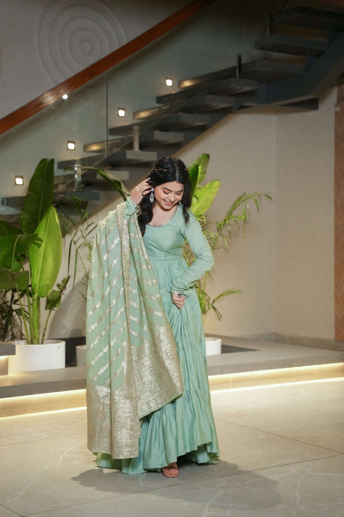 Appealing Pure Roman Silk Fully Stitched Anarkali Pant Suit - ETHNICDEAL