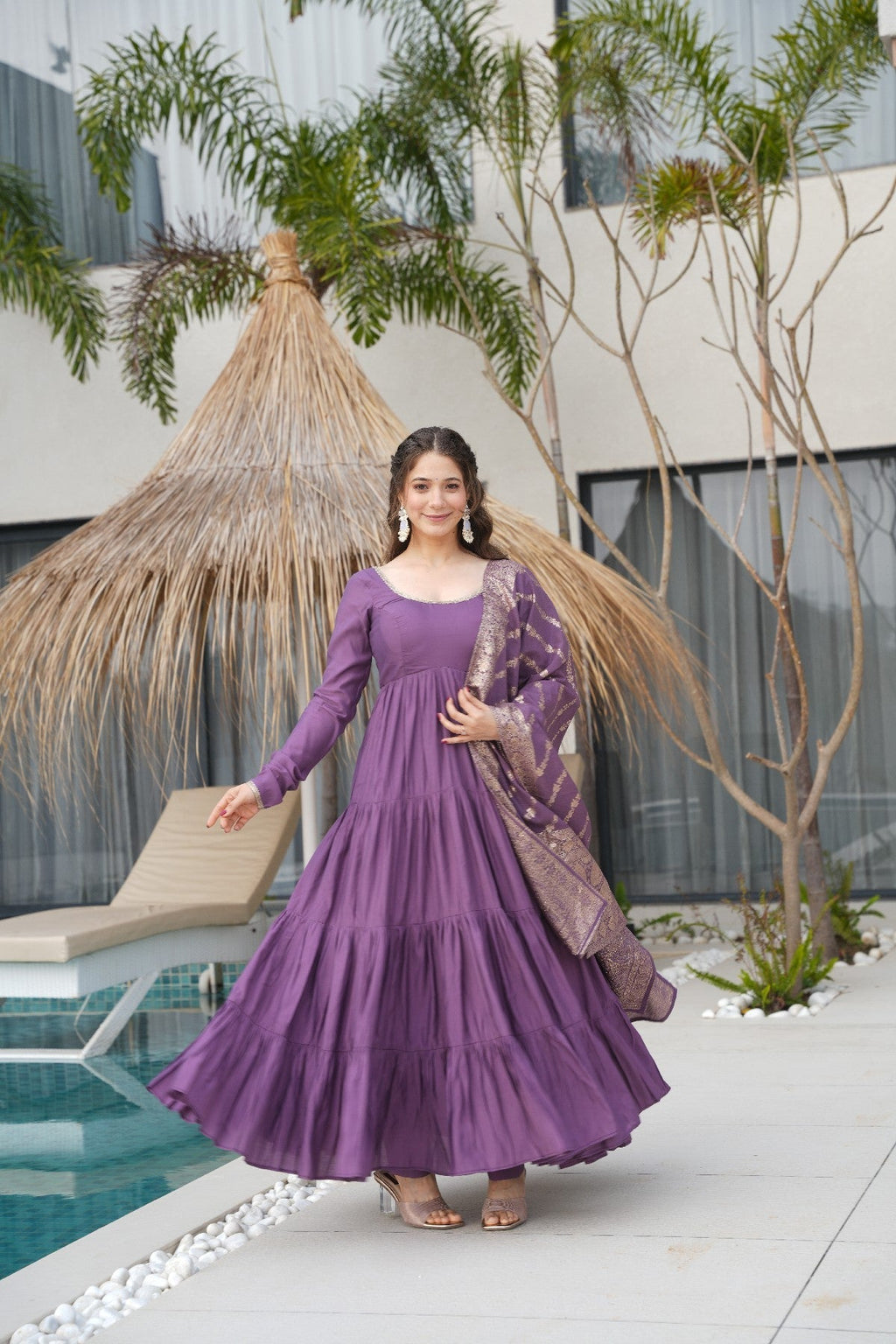 Appealing Pure Roman Silk Fully Stitched Anarkali Pant Suit - ETHNICDEAL