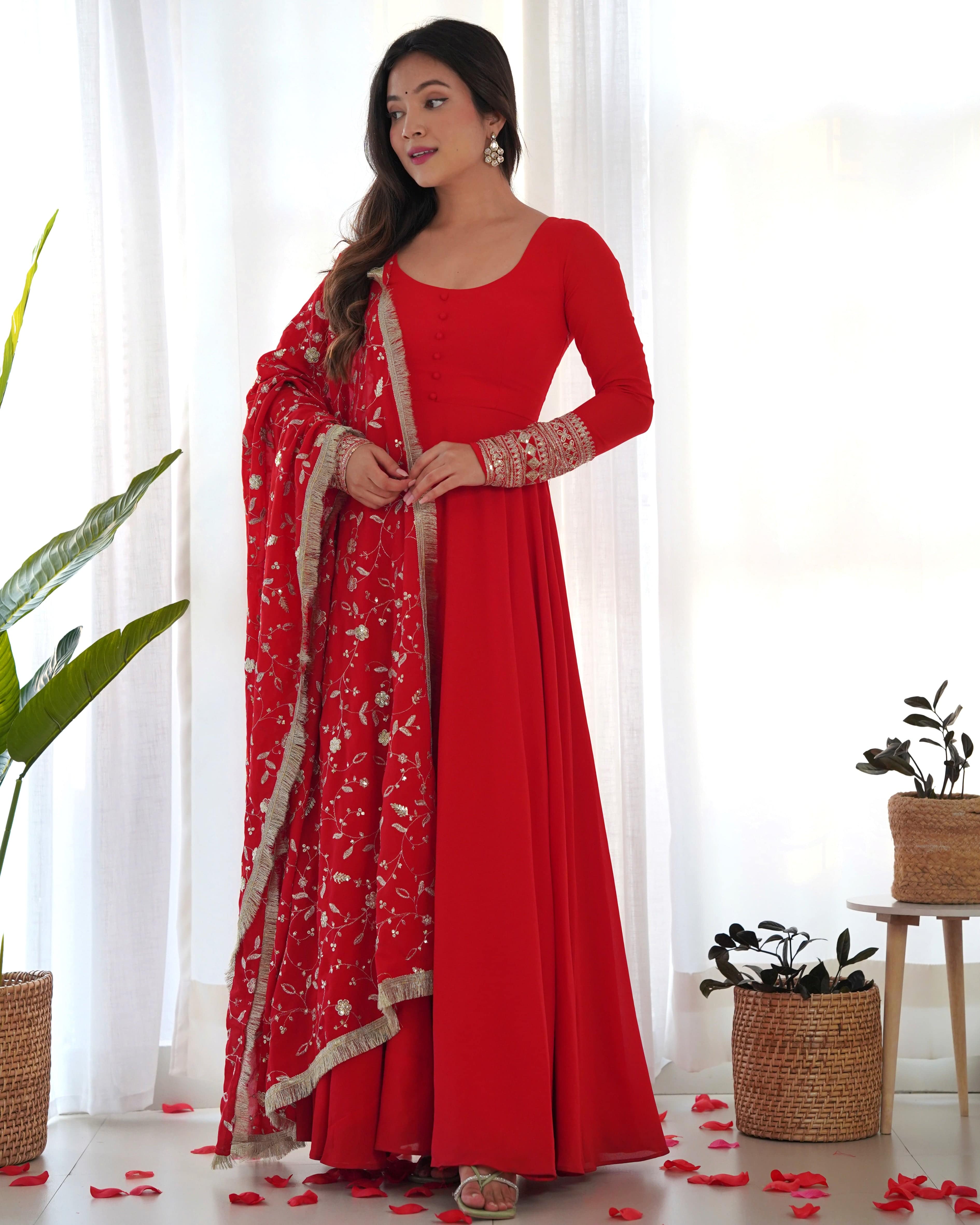 Radiant Faux Georgette Fully Flared Designer Anarkali Pant Suit - Ethnicwish