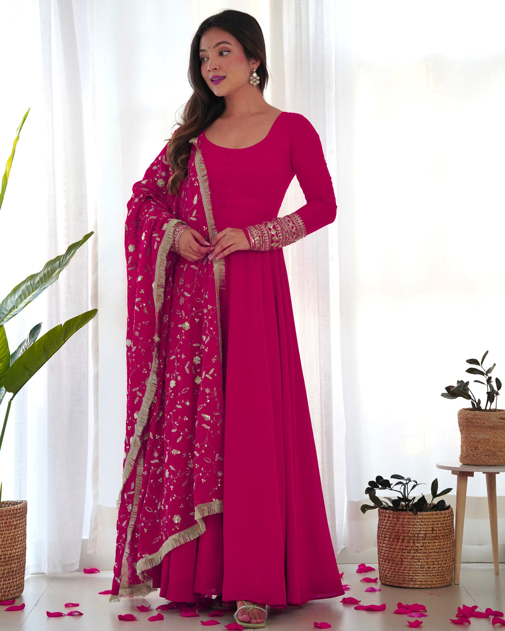 Radiant Faux Georgette Fully Flared Designer Anarkali Pant Suit - Ethnicwish