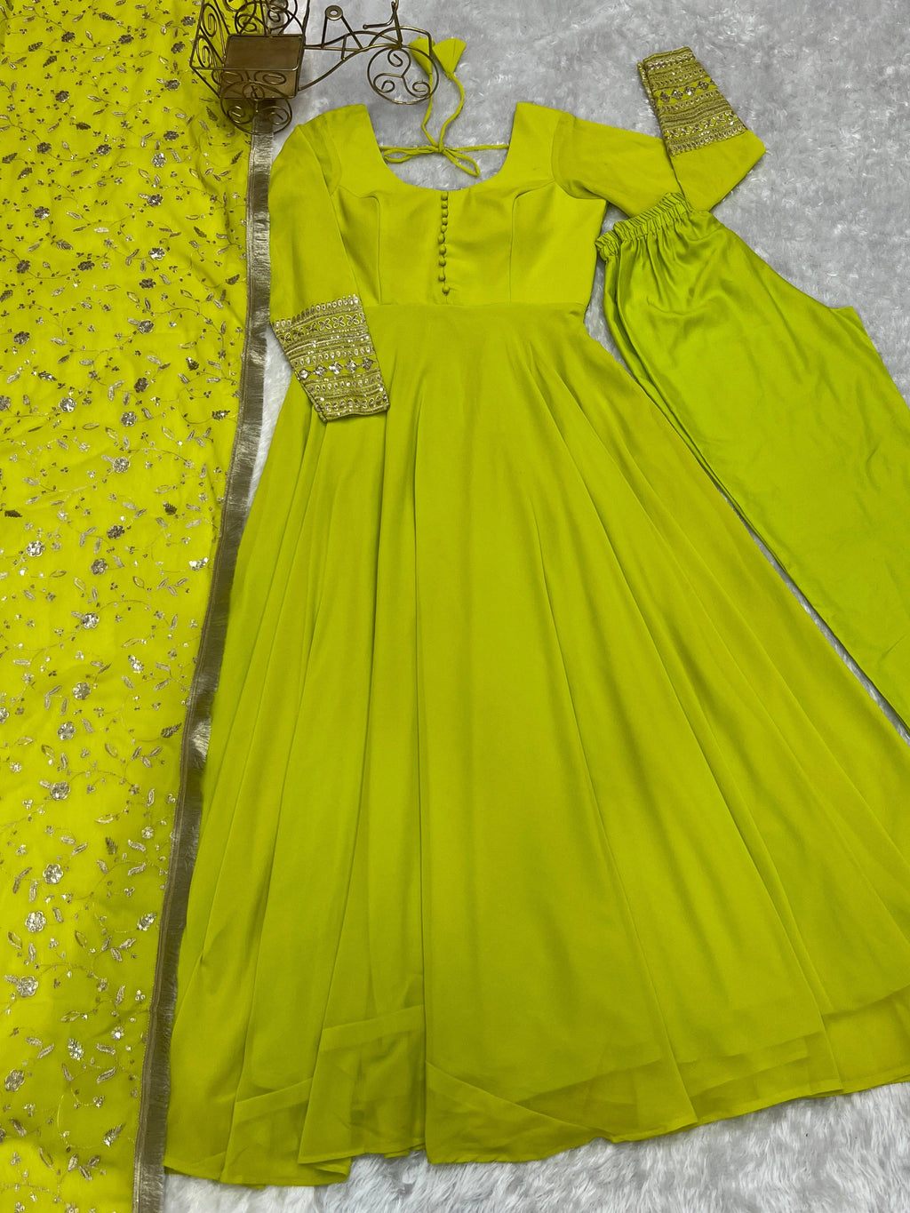 Radiant Faux Georgette Fully Flared Designer Anarkali Pant Suit - Ethnicwish