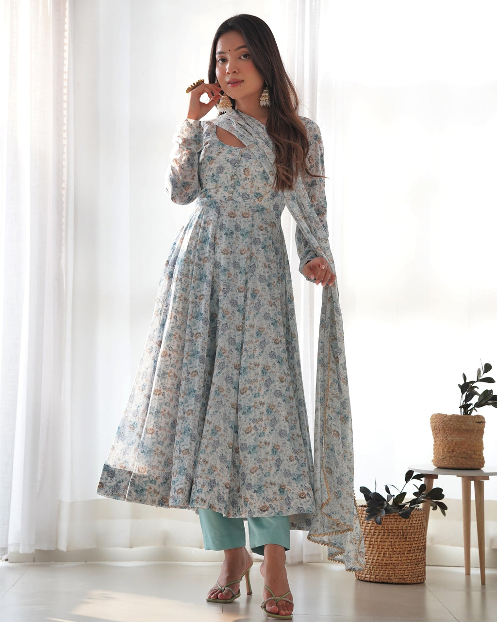 Exquisite Chiffon Floral Digital Printed Fully Stitched Anarkali Pant Suit - Ethnicwish